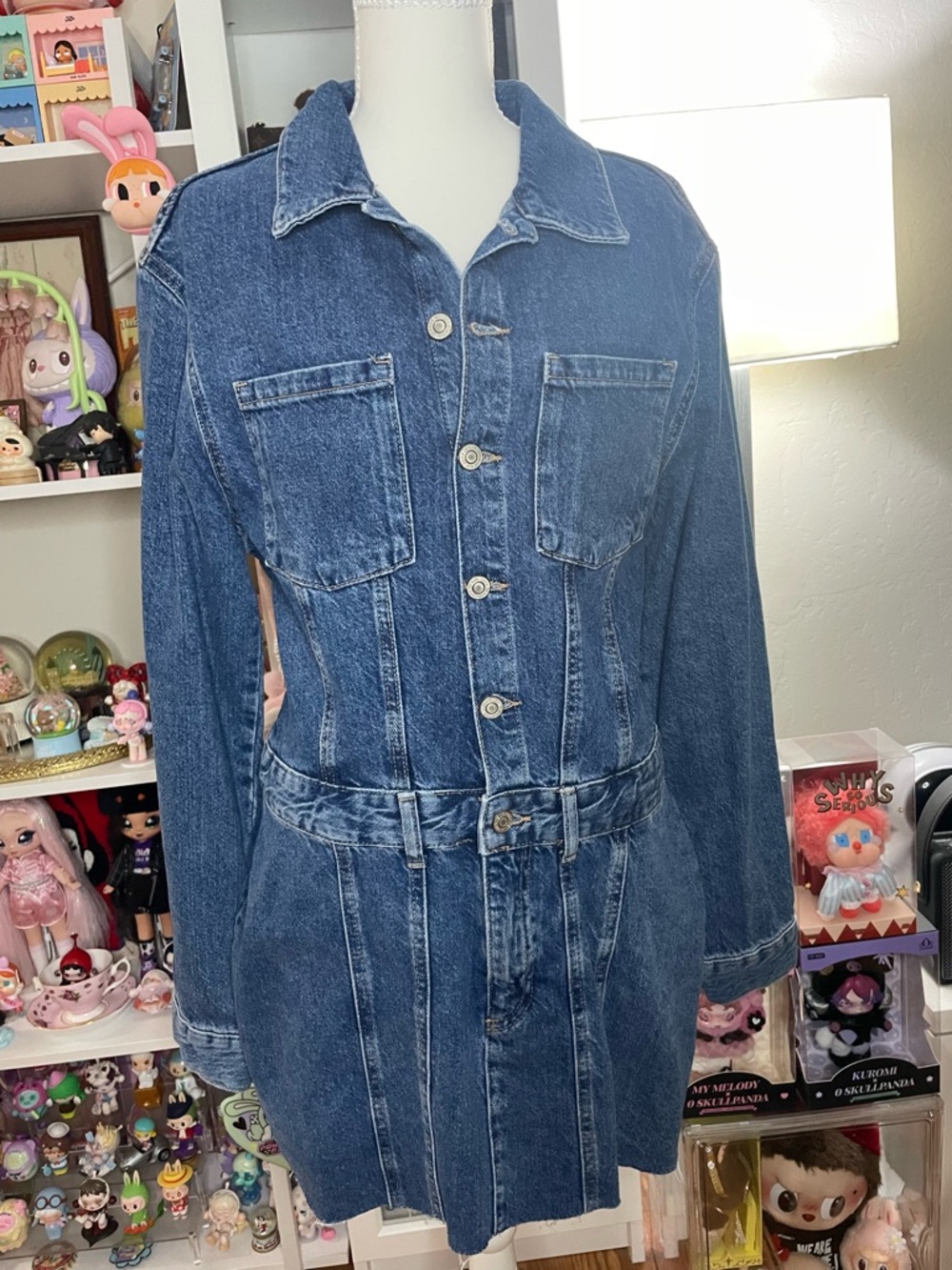 Zara Denim Shirt Dress NWT Size L Button Front Belted Raw Hem Mini 👖✨